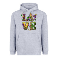 Heather Grey love fleur de lis Heavyweight Hoodie - RanaPortraitStore