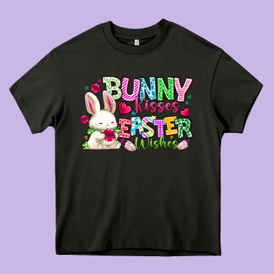 Bunny Kisses Easter Wishes Heavy Core Tee Designed By Cowhidedigitalart