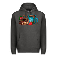 Charcoal Heather donut coffee strawberry Premium Hoodie - AdoDesignShop