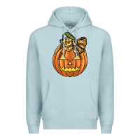 Blue Mist Leopard Ribbon Halloween Pumkin Premium Hoodie - JahusDesignShop