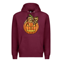Burgundy Leopard Ribbon Halloween Pumkin Premium Hoodie - JahusDesignShop