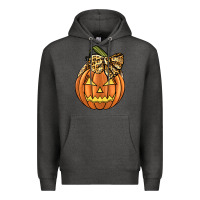 Charcoal Heather Leopard Ribbon Halloween Pumkin Premium Hoodie - JahusDesignShop