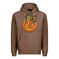 Chestnut Leopard Ribbon Halloween Pumkin Premium Hoodie - JahusDesignShop