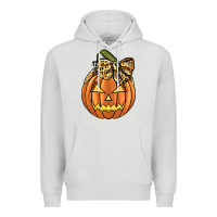 Dove Grey Leopard Ribbon Halloween Pumkin Premium Hoodie - JahusDesignShop
