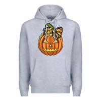 Heather Grey Leopard Ribbon Halloween Pumkin Premium Hoodie - JahusDesignShop