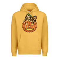 Mustard Leopard Ribbon Halloween Pumkin Premium Hoodie - JahusDesignShop