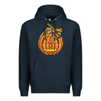 Navy Leopard Ribbon Halloween Pumkin Premium Hoodie - JahusDesignShop