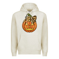 Oatmeal Heather Leopard Ribbon Halloween Pumkin Premium Hoodie - JahusDesignShop