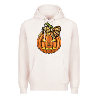Pale Pink Leopard Ribbon Halloween Pumkin Premium Hoodie - JahusDesignShop