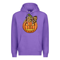 Purple Leopard Ribbon Halloween Pumkin Premium Hoodie - JahusDesignShop