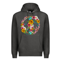 Charcoal Heather floral peace sign with gemstone Premium Hoodie - Artiststas