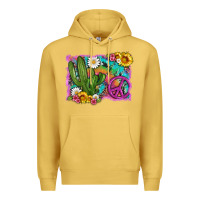 Antique Gold cactus peace sign flowers and tie dye Premium Hoodie - Artiststas