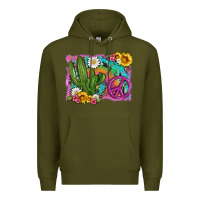 Army Green cactus peace sign flowers and tie dye Premium Hoodie - Artiststas
