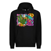 Black cactus peace sign flowers and tie dye Premium Hoodie - Artiststas