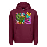 Burgundy cactus peace sign flowers and tie dye Premium Hoodie - Artiststas