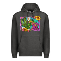 Charcoal Heather cactus peace sign flowers and tie dye Premium Hoodie - Artiststas
