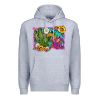 Heather Grey cactus peace sign flowers and tie dye Premium Hoodie - Artiststas