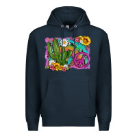 Navy cactus peace sign flowers and tie dye Premium Hoodie - Artiststas
