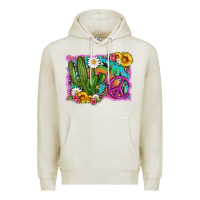 Oatmeal Heather cactus peace sign flowers and tie dye Premium Hoodie - Artiststas