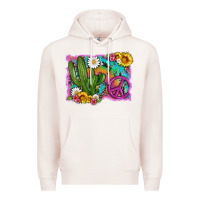 Pale Pink cactus peace sign flowers and tie dye Premium Hoodie - Artiststas