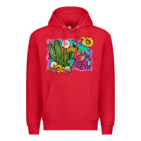 Red cactus peace sign flowers and tie dye Premium Hoodie - Artiststas