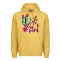 Antique Gold cactus peace sign flowers and butterflys Premium Hoodie - Artiststas