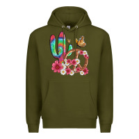 Army Green cactus peace sign flowers and butterflys Premium Hoodie - Artiststas