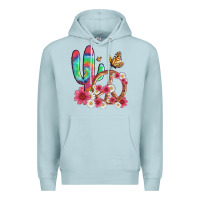 Blue Mist cactus peace sign flowers and butterflys Premium Hoodie - Artiststas