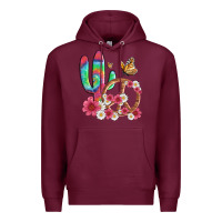 Burgundy cactus peace sign flowers and butterflys Premium Hoodie - Artiststas