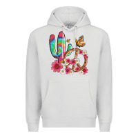 Dove Grey cactus peace sign flowers and butterflys Premium Hoodie - Artiststas