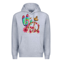 Heather Grey cactus peace sign flowers and butterflys Premium Hoodie - Artiststas