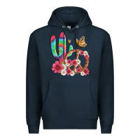 Navy cactus peace sign flowers and butterflys Premium Hoodie - Artiststas
