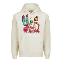 Oatmeal Heather cactus peace sign flowers and butterflys Premium Hoodie - Artiststas