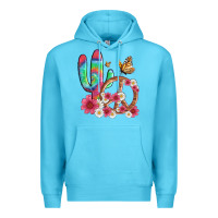Ocean Blue cactus peace sign flowers and butterflys Premium Hoodie - Artiststas