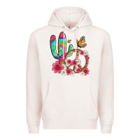 Pale Pink cactus peace sign flowers and butterflys Premium Hoodie - Artiststas