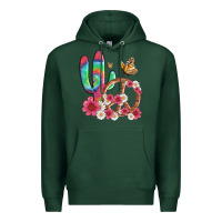 Sports Green cactus peace sign flowers and butterflys Premium Hoodie - Artiststas