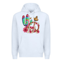 White cactus peace sign flowers and butterflys Premium Hoodie - Artiststas