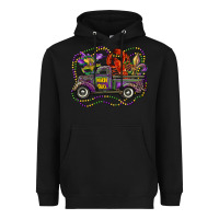 Black mardi gras truck with mask fleur de lis and crawfish Heavyweight Hoodie - RanaPortraitStore