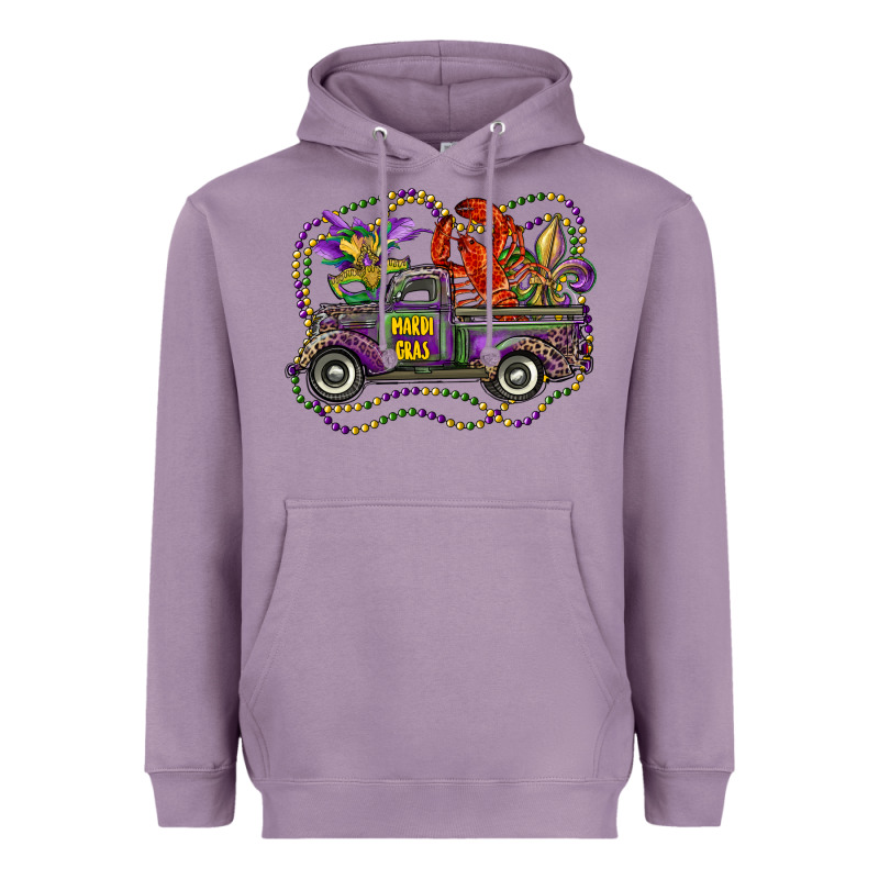 Mardi Gras Truck With Mask Fleur De Lis And Crawfish Heavyweight Hoodie by RanaPortraitStore | Teevron