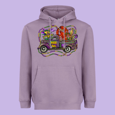 Mardi Gras Truck With Mask Fleur De Lis And Crawfish Heavyweight Hoodie Designed By Ranaportraitstore