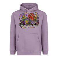 Lavender mardi gras truck with mask fleur de lis and crawfish Heavyweight Hoodie - RanaPortraitStore