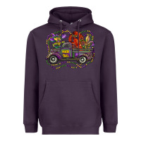 Plum mardi gras truck with mask fleur de lis and crawfish Heavyweight Hoodie - RanaPortraitStore