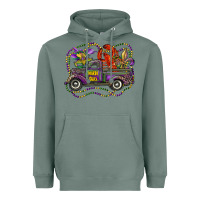 Sage mardi gras truck with mask fleur de lis and crawfish Heavyweight Hoodie - RanaPortraitStore