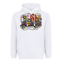 White mardi gras truck with mask fleur de lis and crawfish Heavyweight Hoodie - RanaPortraitStore