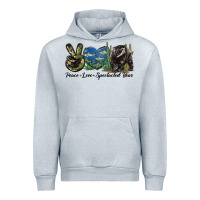 Heather Grey Peace Love Spectacled Bear Urban Hoodie - LillyAllenDesigns