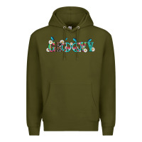 Army Green groovy with peace  sign flowers Premium Hoodie - Artiststas