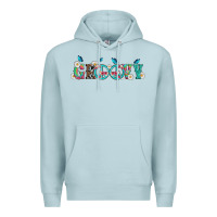 Blue Mist groovy with peace  sign flowers Premium Hoodie - Artiststas