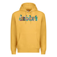 Mustard groovy with peace  sign flowers Premium Hoodie - Artiststas