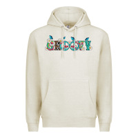 Oatmeal Heather groovy with peace  sign flowers Premium Hoodie - Artiststas