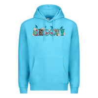 Ocean Blue groovy with peace  sign flowers Premium Hoodie - Artiststas